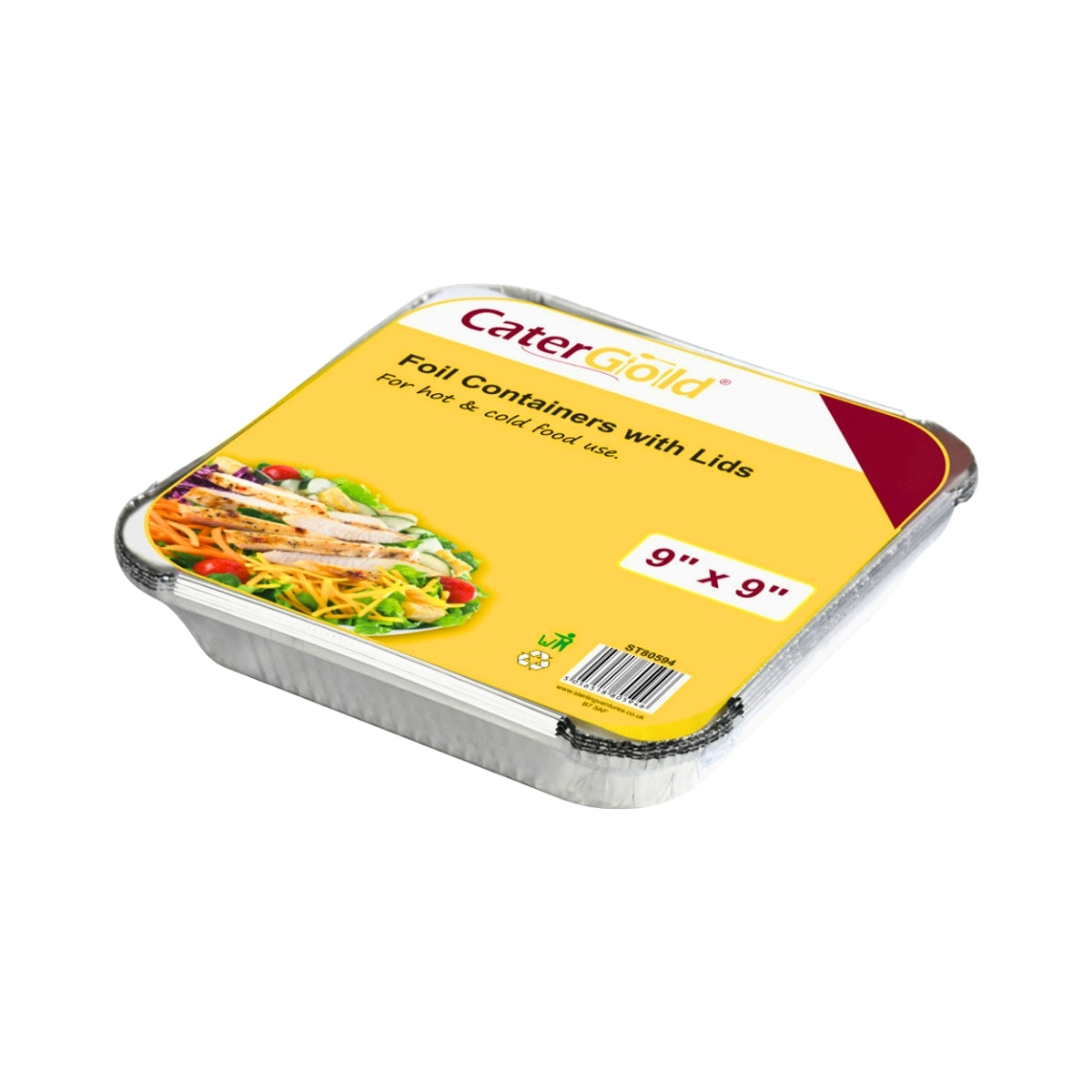 CaterGold Square Aluminium Foil Food Containers with Lids 9" x 9" 2pk