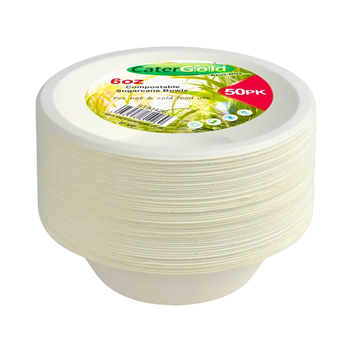 Catergold Sturdy Disposable Bagasse Paper Bowls Eco-Friendly Biodegradable Sugarcane (6oz 50pk)