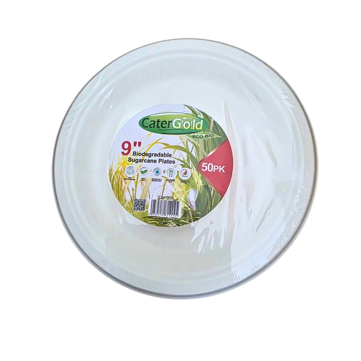 Catergold Sturdy Disposable Bagasse Paper Plates Eco-Friendly Biodegradable Sugarcane (9" 50pk)