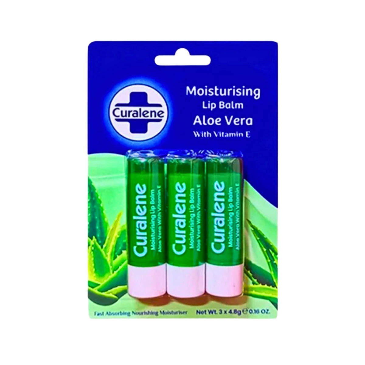 Curalene Lip Balm Aloe Vera 3pk 4.8g