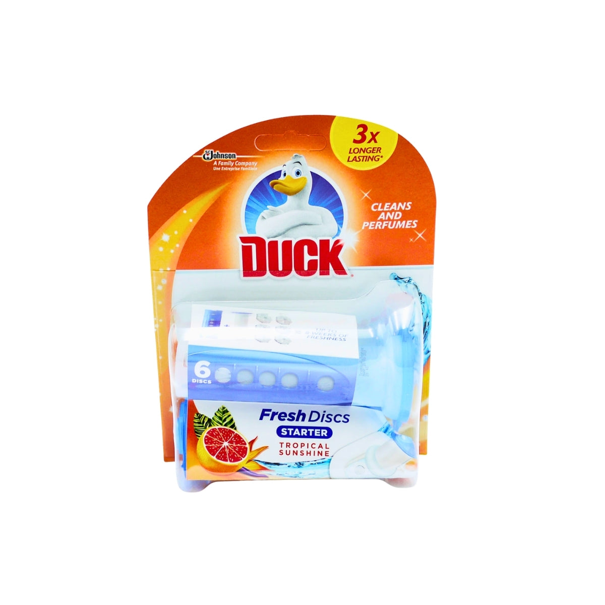 Duck Toilet Cleaning Discs, 5 in 1 Odour Eliminator & Rim Block for Limescale & Germs, Tropical Sunshine Scent