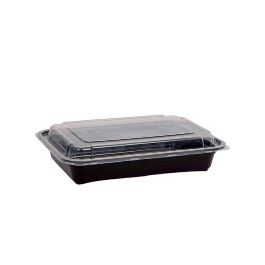 32oz Black Base Rectangle 2 comparment Plastic Container