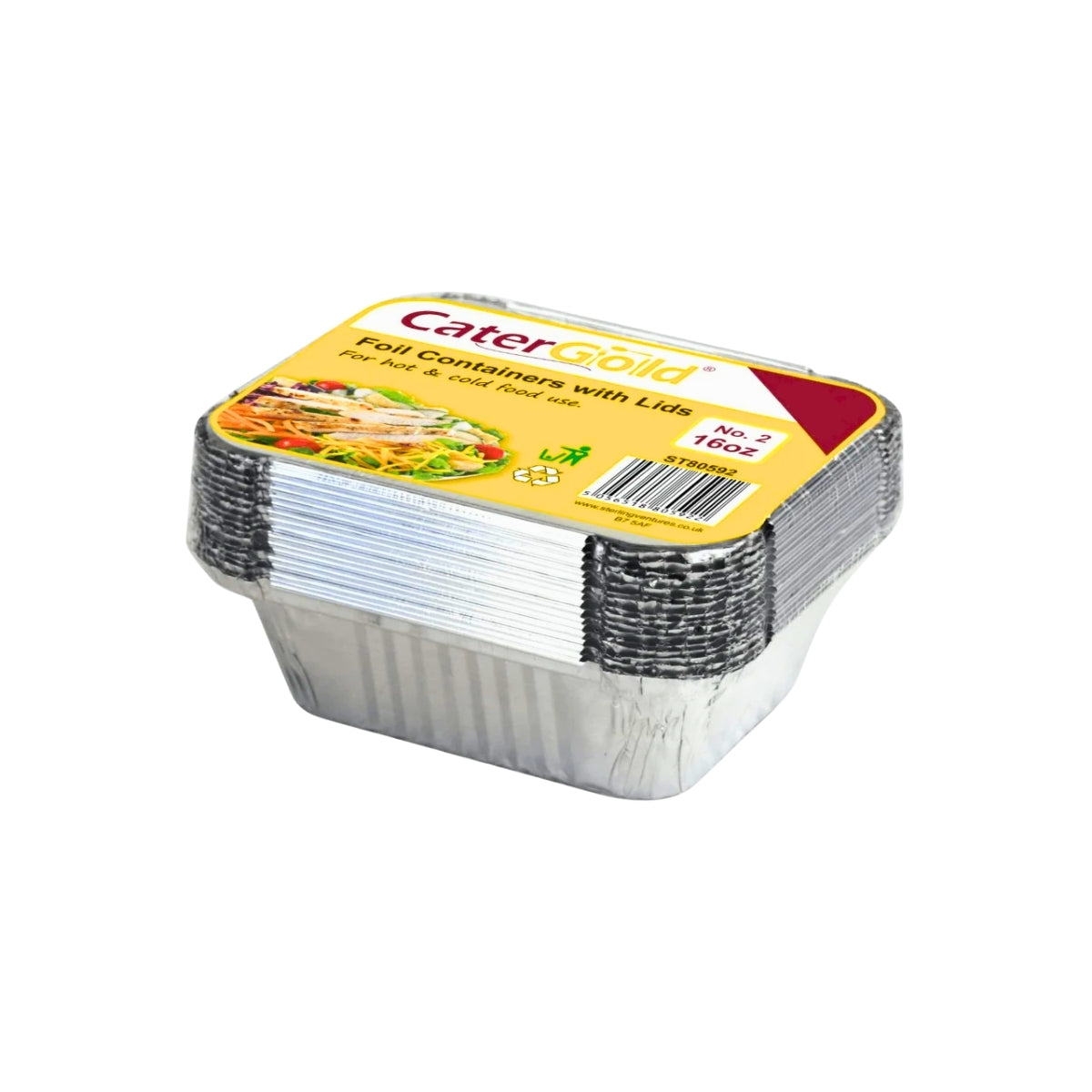 Catergold 16oz Aluminium Foil Food Containers with Lids No 2 (8pk)