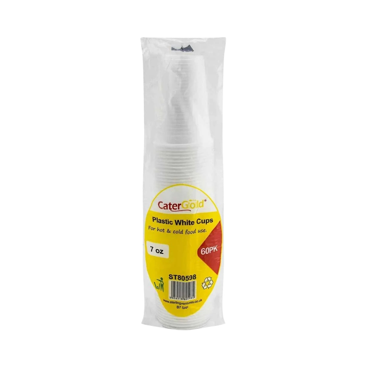 CaterGold 7oz Reusable Plastic Cups White 60pk
