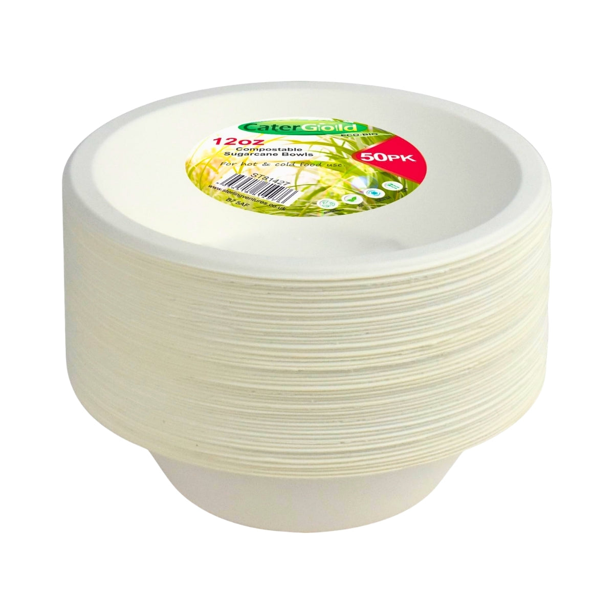 Catergold Sturdy Disposable Bagasse Paper Bowls Eco-Friendly Biodegradable Sugarcane (12oz 50pk)