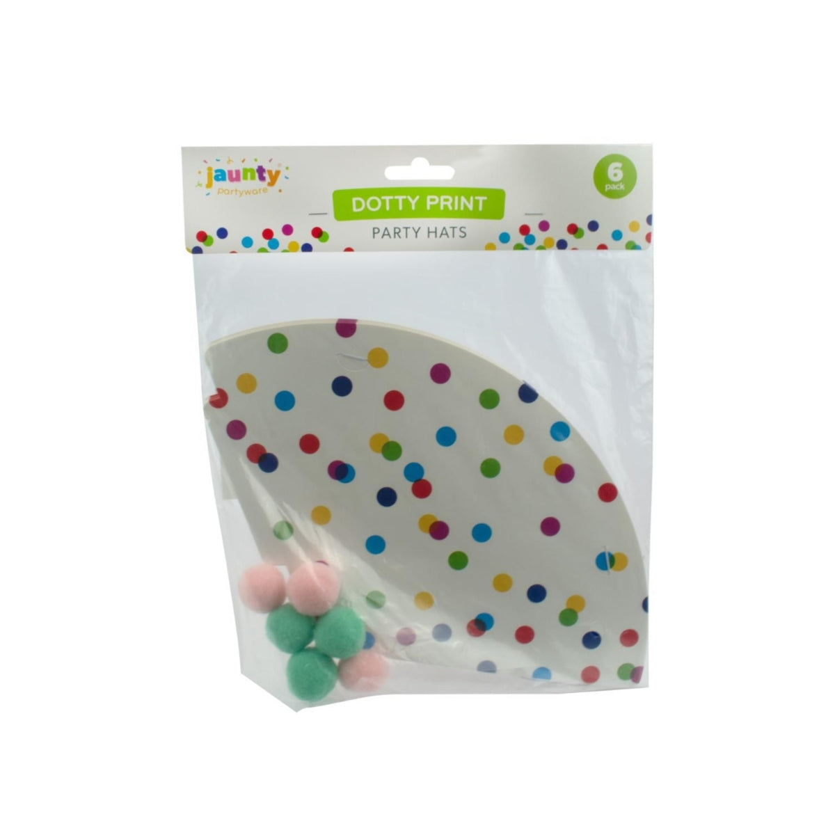Jaunty 6 Inch Confetti Party Hats with Pom Pom 6pcs