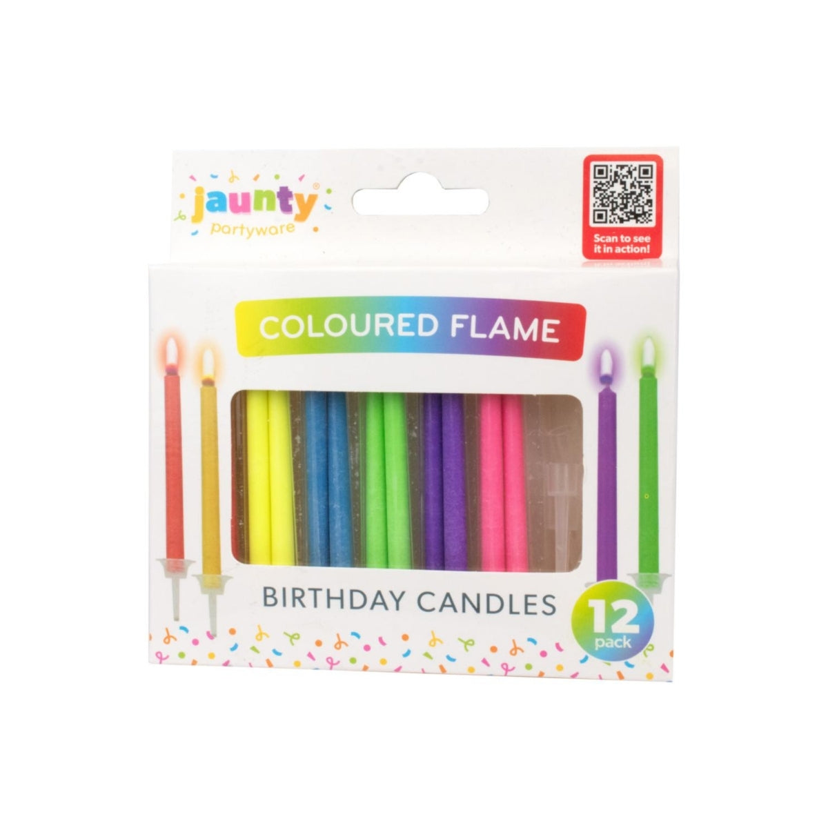 Jaunty Coloured Flame Birthday Candles 12pcs