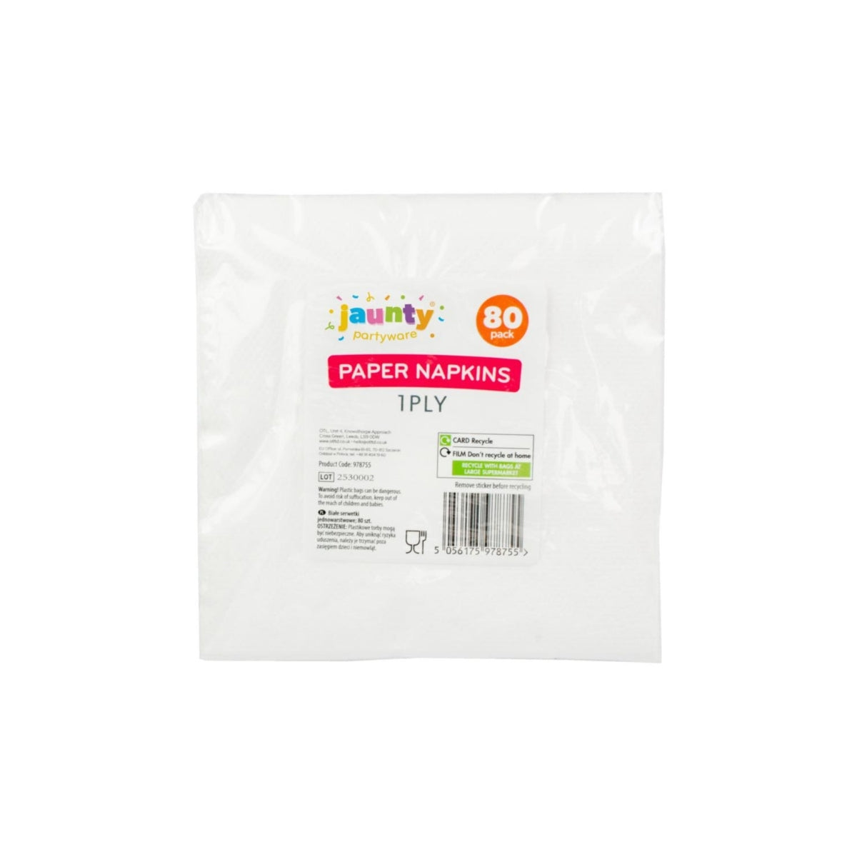 Jaunty White Napkins 80pk 1ply